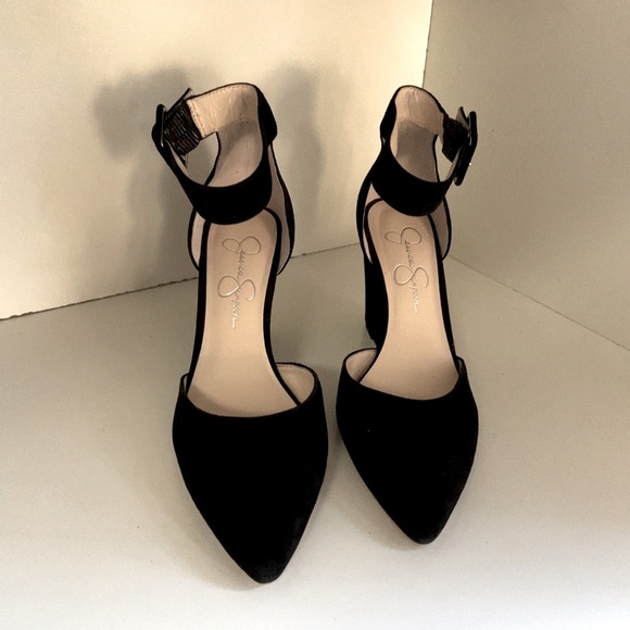 Jessica Simpson black ankle strap wedge heels 8.5 - Picture 3 of 9